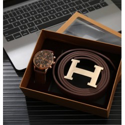 Juego de regalo para hombre reloj y faja de cuero REL00098