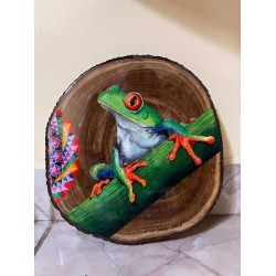 La Rana Verde. Pintura acrilica sobre chuleta de madera ART00021