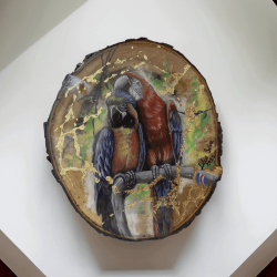 Las guacamayas. Pintura acrilica sobre chuleta de madera ART00023