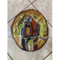 Las guacamayas. Pintura acrilica sobre chuleta de madera ART00023 Las guacamayas. Pintura acrilica sobre chuleta de madera ART00023