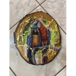 Las guacamayas. Pintura acrilica sobre chuleta de madera ART00023