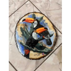 Los tucanes. Pintura acrilica sobre chuleta de madera ART00024