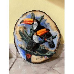 Los tucanes. Pintura acrilica sobre chuleta de madera ART00024
