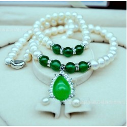 Juego de collar, pulsera y aretes de perlas cultivadas y ágata PUL00035 Juego de collar, pulsera y aretes de perlas cultivadas y ágata PUL00035
