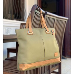 Bolso de hombro grande de cuero autentico y nailon impermeable para mujer BOL00218