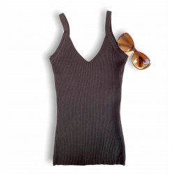 Camiseta básica elástica sin mangas cuello V para mujer CAM00021