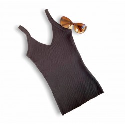 Camiseta básica elástica sin mangas cuello V para mujer CAM00021