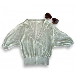 Blusa corta con mangas cortas con cuello en V,  parte delantera abierta, para mujer CAM00023