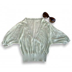 Blusa corta con mangas cortas con cuello en V,  parte delantera abierta, para mujer CAM00023