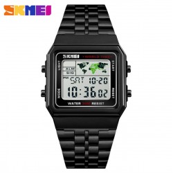 Reloj deportivo digital resistente al agua, faja de acero inoxidable, cuadrado, luz LED REL00144