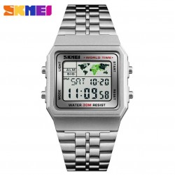 Reloj deportivo digital resistente al agua, faja de acero inoxidable, cuadrado, luz LED REL00144