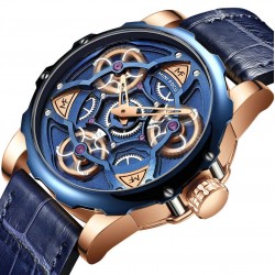 Reloj para hombre de acero inoxidable con correa de piel, resistente al agua REL00076