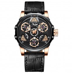 Reloj para hombre de acero inoxidable con correa de piel, resistente al agua REL00076