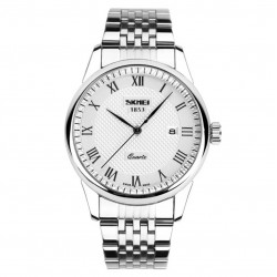 Reloj de pulsera de cuarzo para hombre con números romanos y correa de acero REL00056