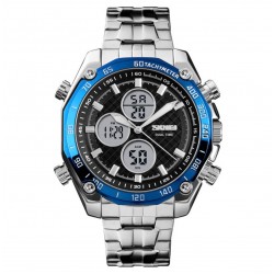 Reloj de pulsera para hombre SKMEI, resistente al agua, militar, analógico, digital, con cronógrafo LED multihora, de acero inoxidable REL00057