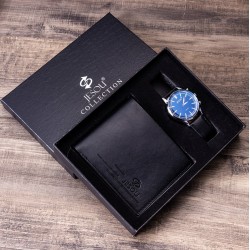 Juego de regalo de cumpleaños para hombre, reloj de piel sintética, cartera REL00005