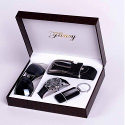 Juego de regalo para hombre reloj, faja de cuero, anteojos, llavero REL00090