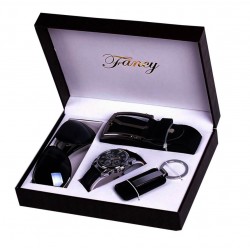 Juego de regalo para hombre reloj, faja de cuero, anteojos, llavero REL00090