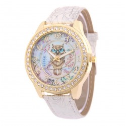 Reloj de mujer, incrustado con diamantes, correa de piel sintética con estampado de rosas REL00039
