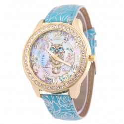 Reloj de mujer, incrustado con diamantes, correa de piel sintética con estampado de rosas REL00039
