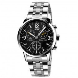 Reloj de pulsera analógico de cuarzo para hombre, resistente al agua, con correa de acero REL00049