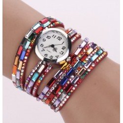 Reloj bohemio, pulsera de cuero, cuerda de cuarzo REL00018