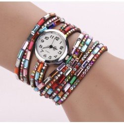 Reloj bohemio, pulsera de cuero, cuerda de cuarzo REL00018