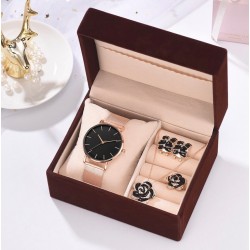 Set de regalo con perlas para mujer Reloj+collar+aretes+anillo REL00072