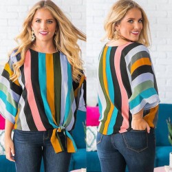 Blusa a rayas para mujer, manga mediana CAM00001