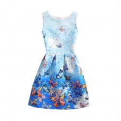 Vestido de verano con estampado floral de mariposas, sin mangas, para niñas VES00002A