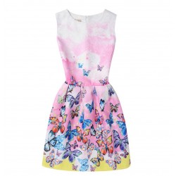 Vestido de verano con estampado floral de mariposas, sin mangas, para niñas VES00002B