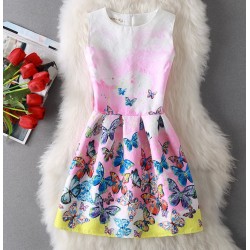 Vestido de verano con estampado floral de mariposas, sin mangas, para niñas VES00002B