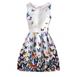 Vestido de verano con estampado floral de mariposas, sin mangas, para niñas VES00006A