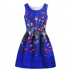 Vestido de verano con estampado floral de mariposas, sin mangas, para niñas VES00006B