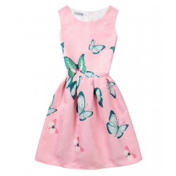 Vestido de verano con estampado floral de mariposas, sin mangas, para niñas VES00004B
