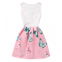 Vestido de verano con estampado floral de mariposas, sin mangas, para niñas VES00004B