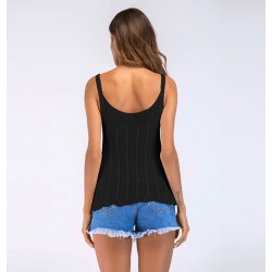 Camiseta de verano negra sin mangas con cuello V CAM00012B