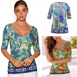 Blusa para mujer con cuello V y mangas cortas CAM00009