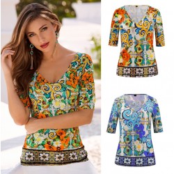 Blusa para mujer con cuello V y mangas cortas CAM00009
